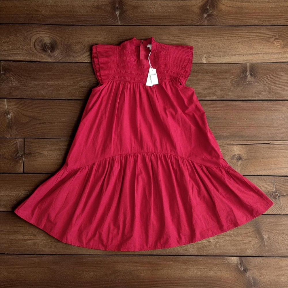 Red A-line Midi Dress with Mock Neck